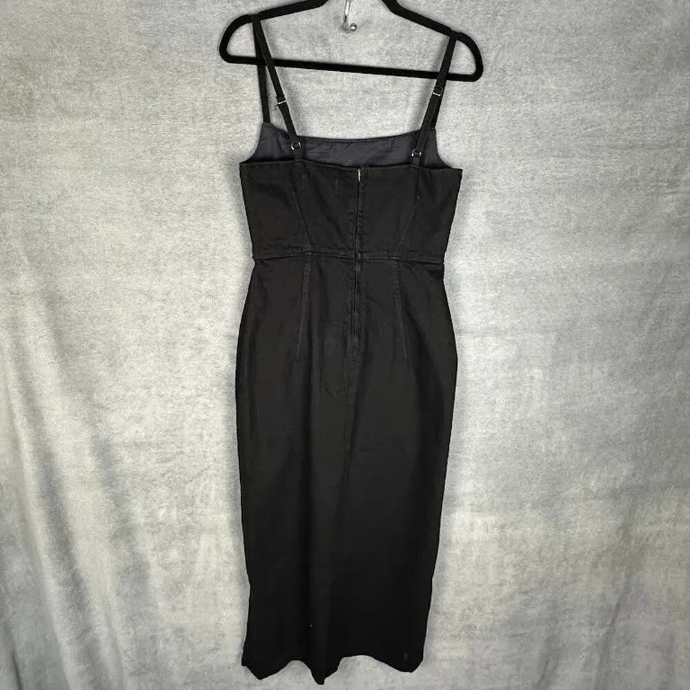 Reformation Jeans Dress Womens 6 Black Grazia Denim Midi Sleeveless Party Sexy - Picture 7 of 15